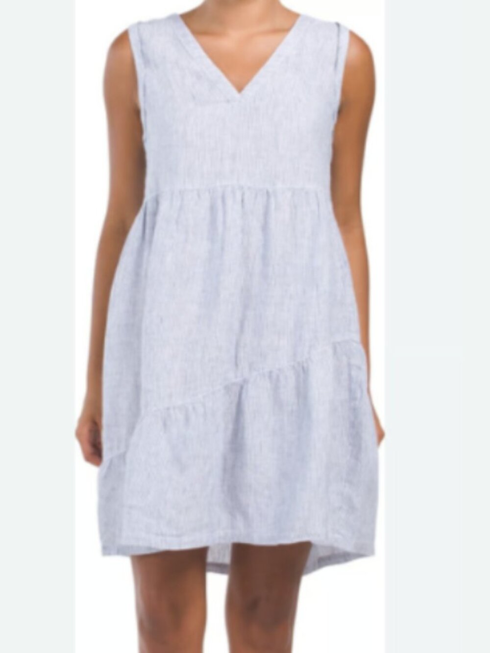 Lucky Brand Light Blue White Sleeveless V-Neck Linen-Blend Dress Small Striped